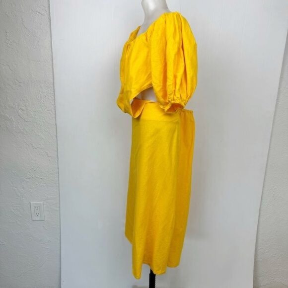 FARM RIO OFF THE SHOULDER KNOTTED CUTOUT MARIGOLD YELLOW MIDI DRESS MEDIUM - Picture 5 of 14